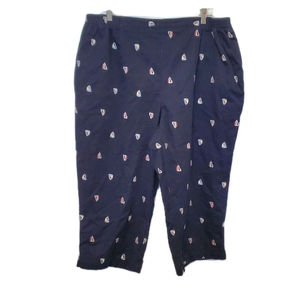 Vintage Koret Sailboat Pull on Stretch Capri Pants 20W Coastal Beach Cruise